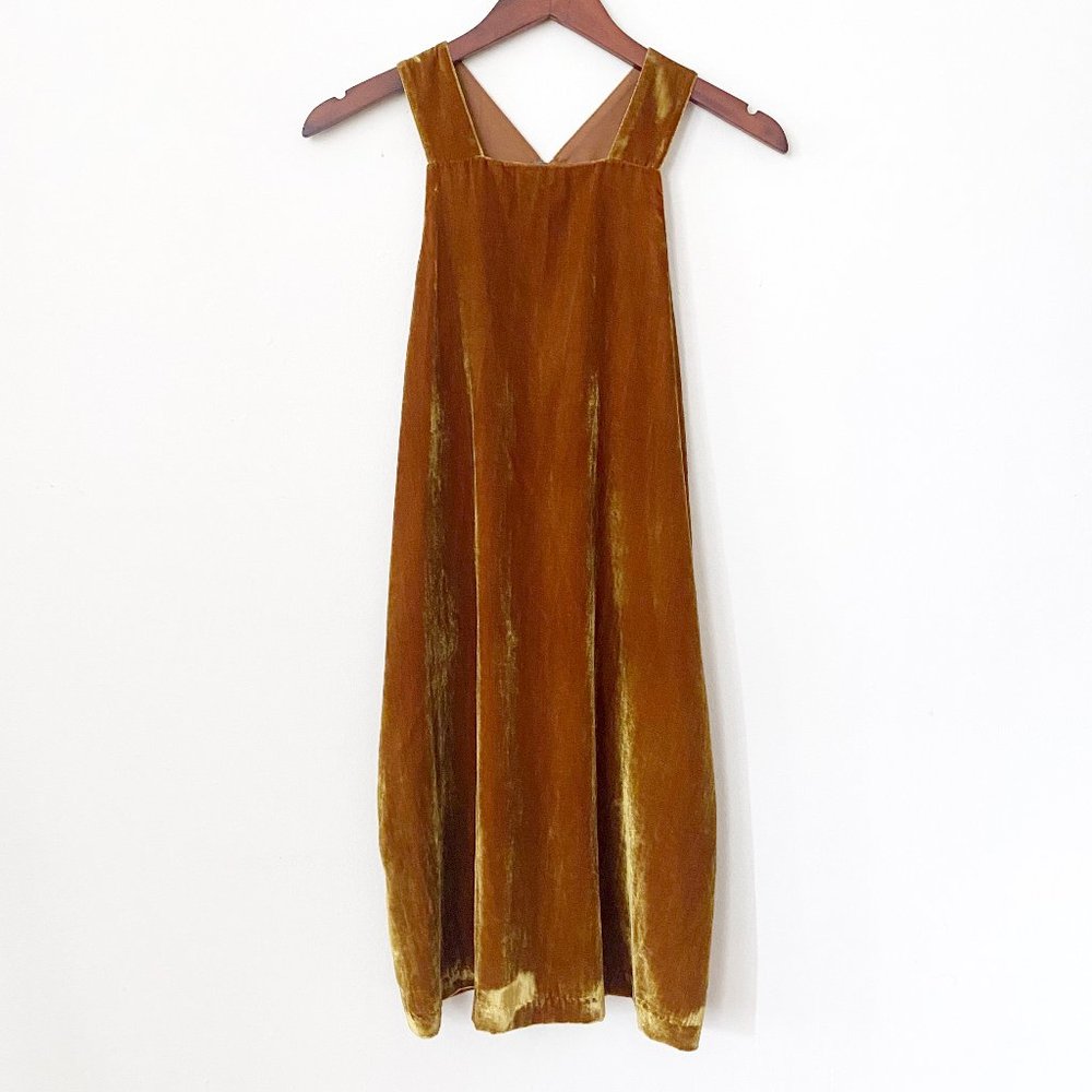 NWT LOFT Velvet Swing Dress in Gold, XS